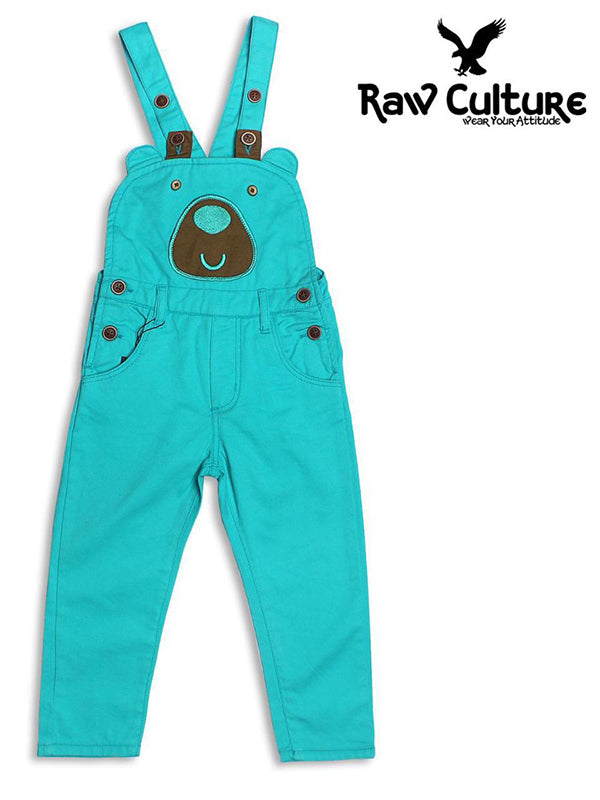 Denim Cotton Bear Face Dungaree - Sold Aqua