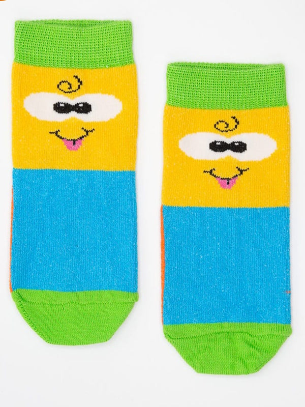 Cartoon Graphic Yellow & Blue Crew Socks - P03