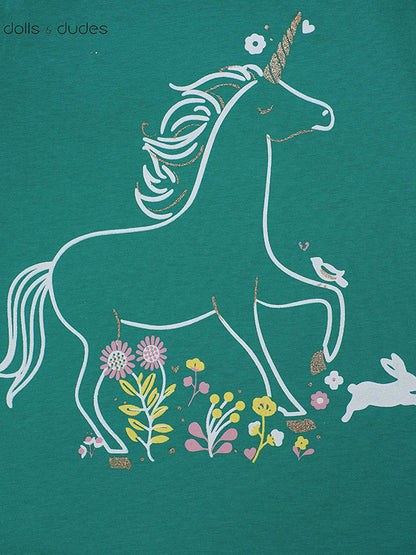 Unicorn Ruffled sleeves green shirt