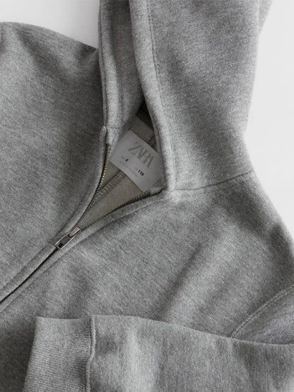 ZARA Fleece Zipper Hoodie - Dark Grey