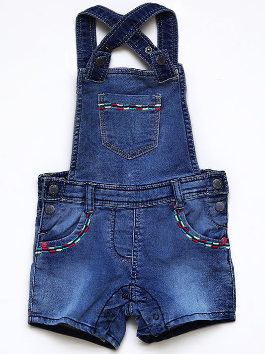 Denim embroidered Dungaree short