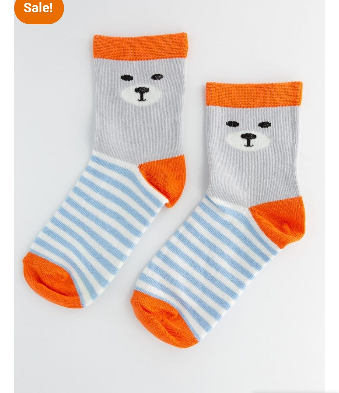 Bear Face Orange Grey Lining Crew Socks - P40