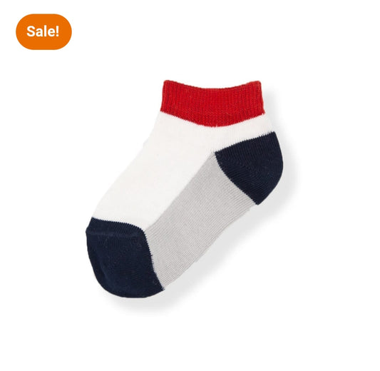 Red Grey White Wide Pattern Ankle Socks - P44