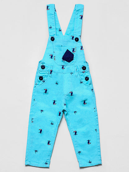 Denim Printed Dungaree Beach Vibes - Blue