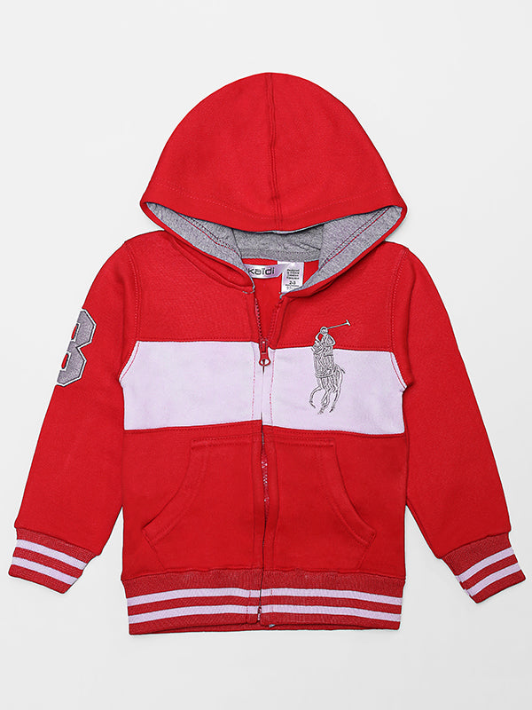 Polo Fleece Zipper Hoodie - Red
