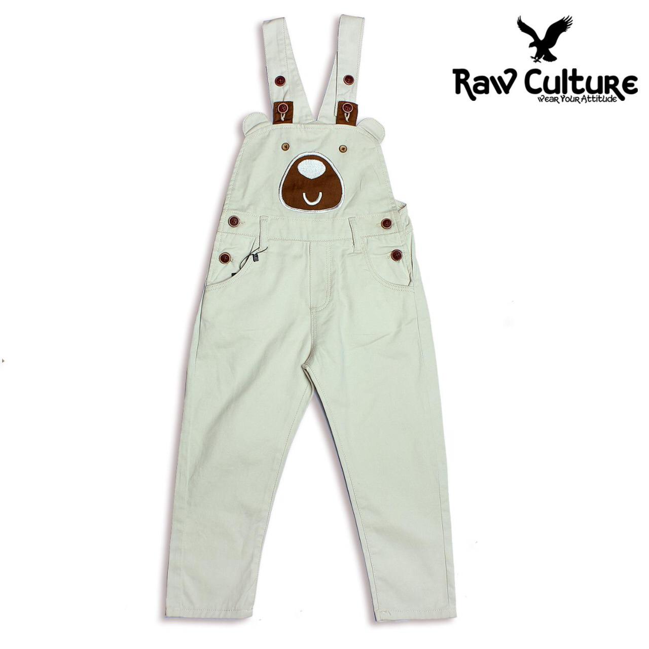 Denim Cotton Bear Face Dungaree  - Butter Caramel