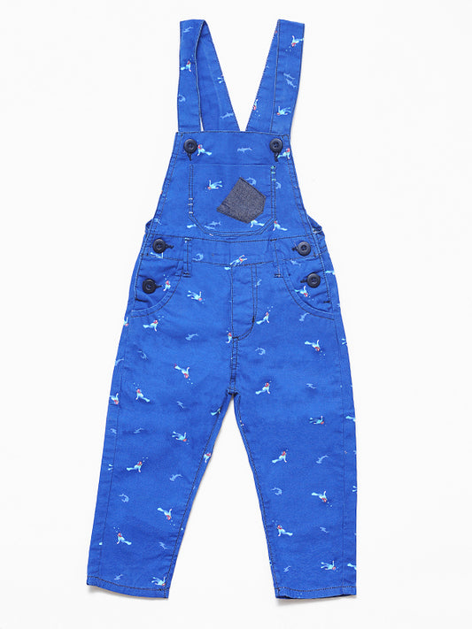 Denim Printed Dungaree - Dark Blue