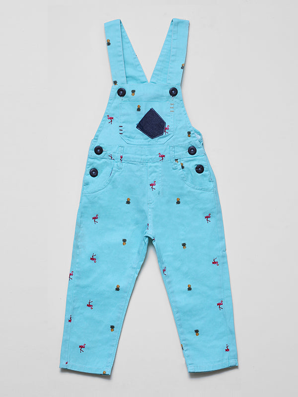 Denim Printed Dungaree Flamingo Graphic