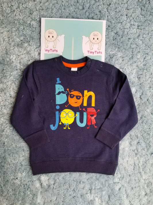 Bonjour Graphic Blue Sweat Shirt