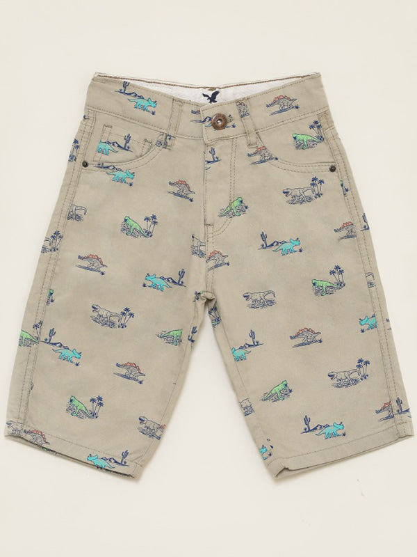 Denim cotton short - dinosaur printed