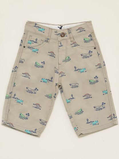 Denim cotton short - dinosaur printed