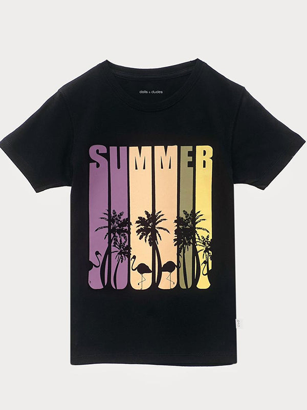 Flamingo Summer Vibes Black Tee