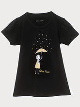 Load image into Gallery viewer, Star Rain Fluffy Sleeves Black Tee
