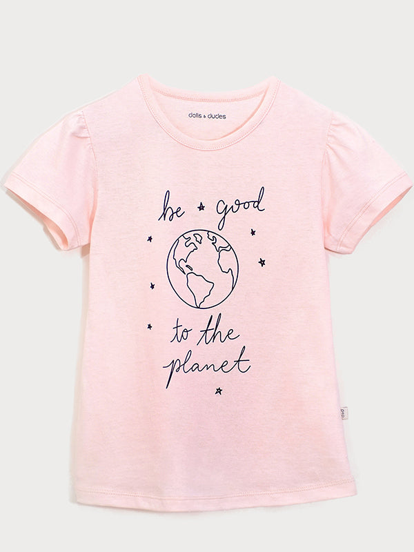 Be Good To The Planet - Fluffy Sleeves Powder Pink Tee