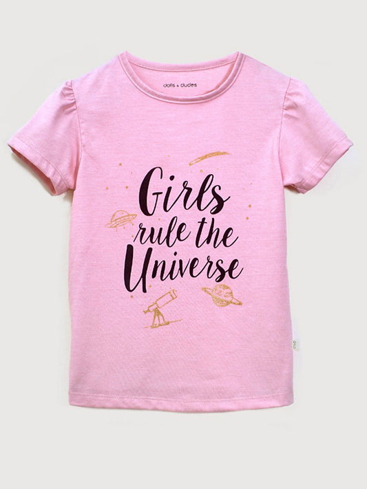 Girls Rule The Universe Pink Tee