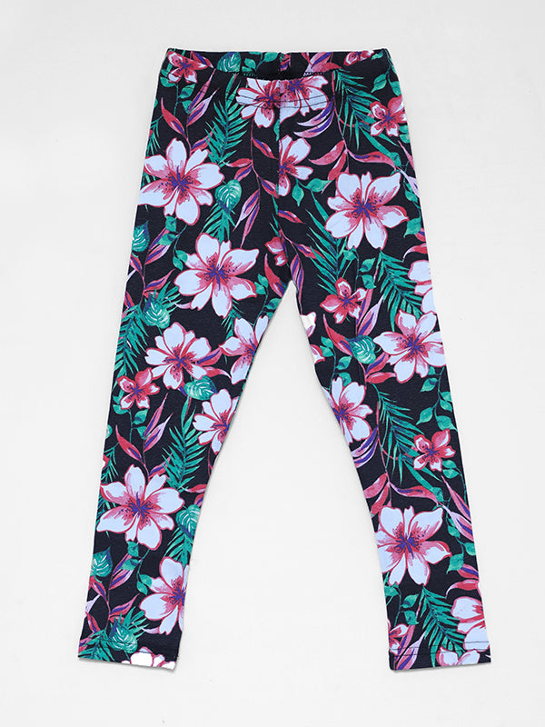 H&M black & pink floral Winter Legging